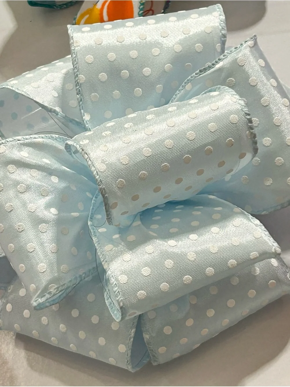 Kirkland Signature Light Blue Polka Dot Wire-Edged Ribbon 50yd, 2.5 inches New